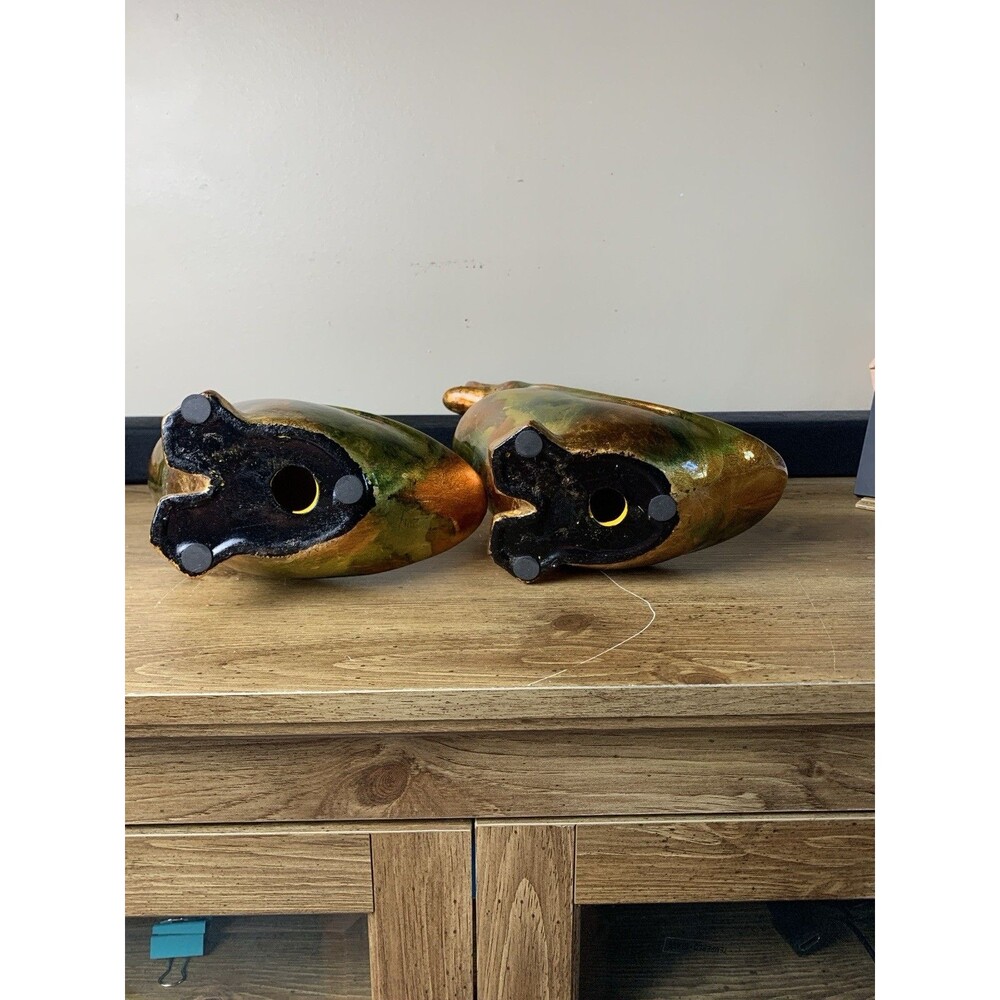 Vintage Iridescent Ceramic Duck Figures Brass Color MCM Unique HTF - Picture 8 of 14